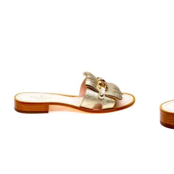 Kate Spade Metallic Brie Gold Leather Slide Sandals Size 7.5 - Picture 4 of 10